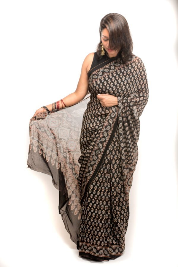 Ajrakh in Organza - Black - Image 2