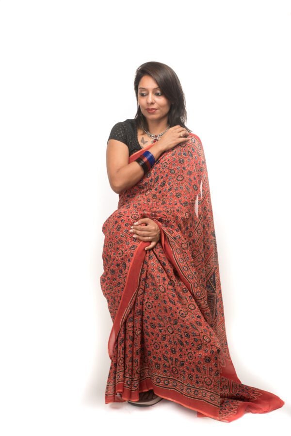Red Ajrakh in Organza
