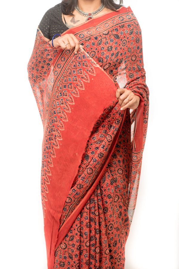 Red Ajrakh in Organza - Image 2