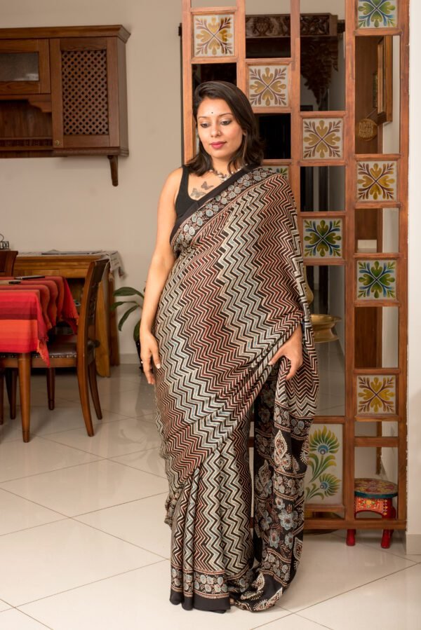 Ajrakh Modal silk black lines - Image 3