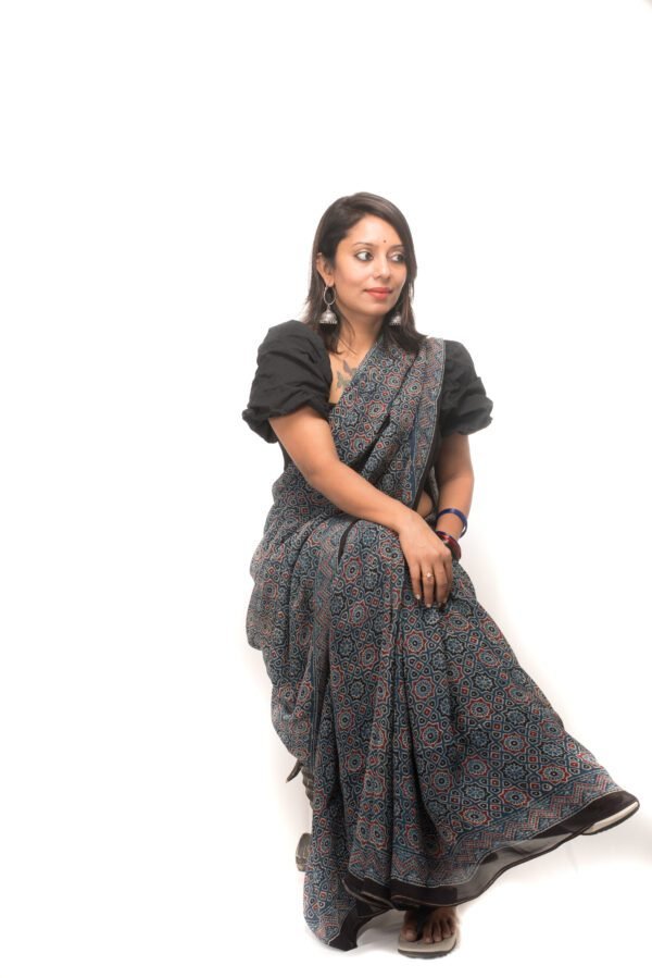 Ajrakh in Organza - Blue - Image 4
