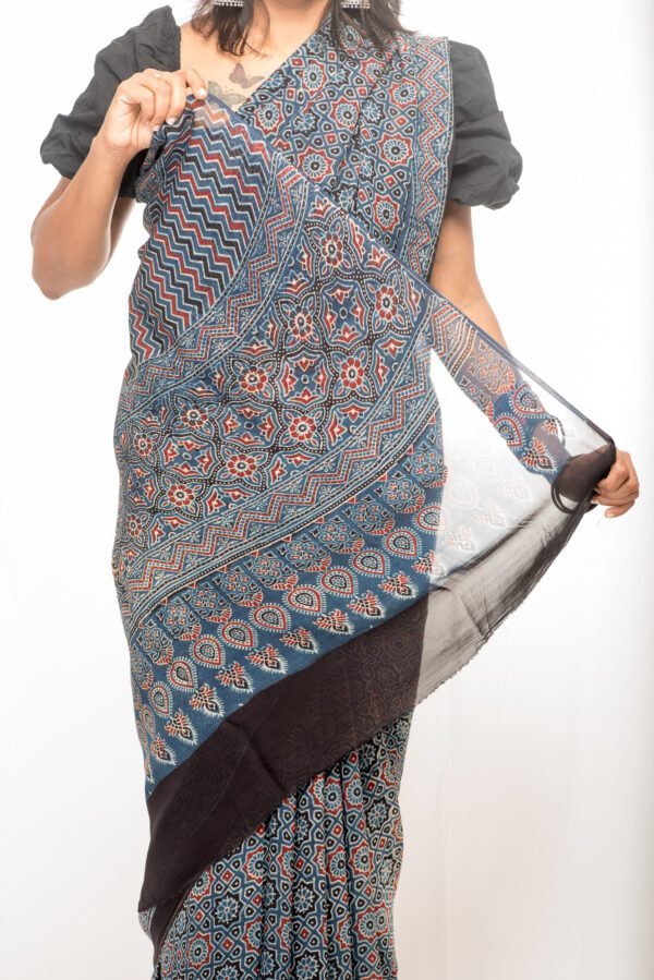 Ajrakh in Organza - Blue - Image 2